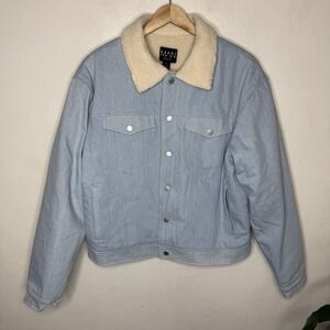 New Boohoo Man Relaxed Cropped Borg Lined Aviator Jean Jacket Men's Medium Coat